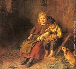 rabbits Wall Art - Two Children Playing with Rabbits